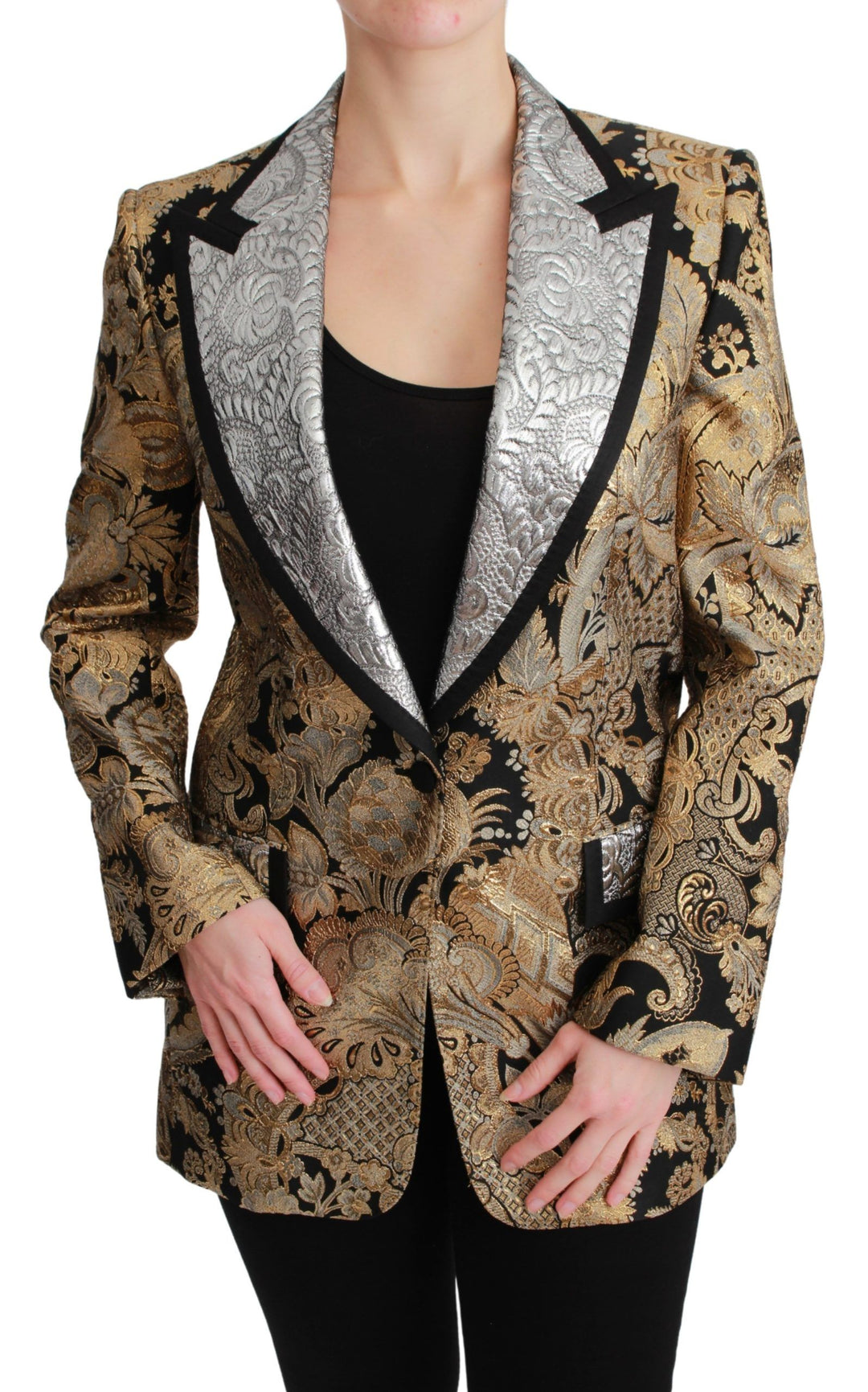 Dolce & Gabbana - Dolce & Gabbana Elegant Gold Floral Jacquard Blazer - JKT2627 - 38 - Ask Me Wear