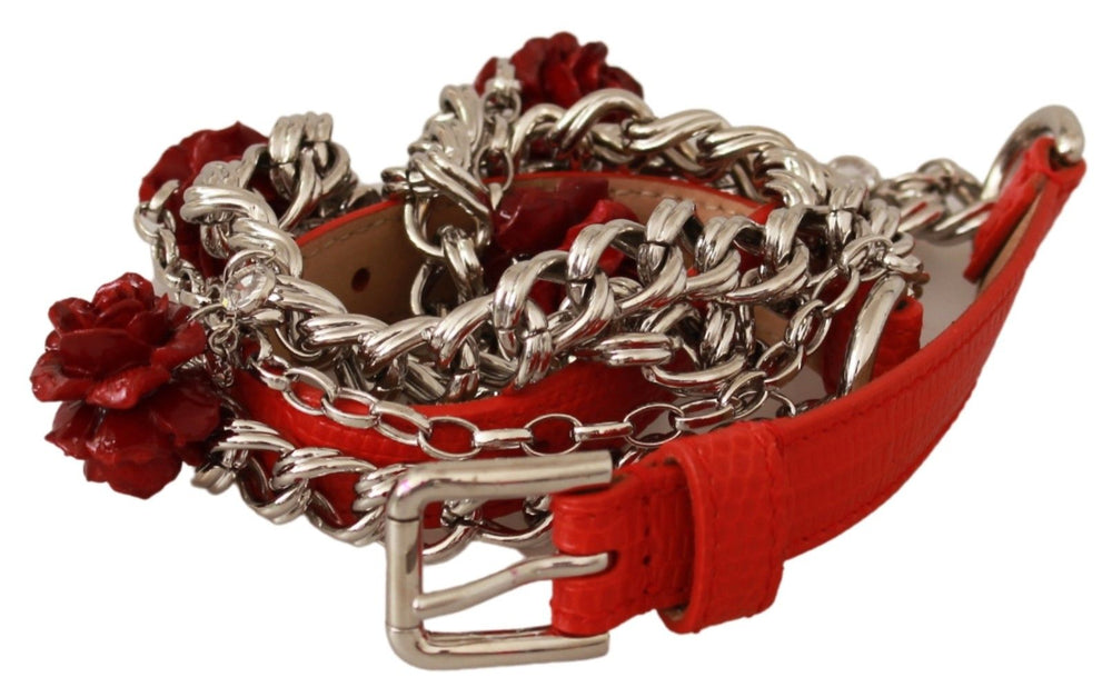 Dolce & Gabbana - Dolce & Gabbana Elegant Floral Rose Waist Belt in Vibrant Red - BEL60650 - 90 - Ask Me Wear