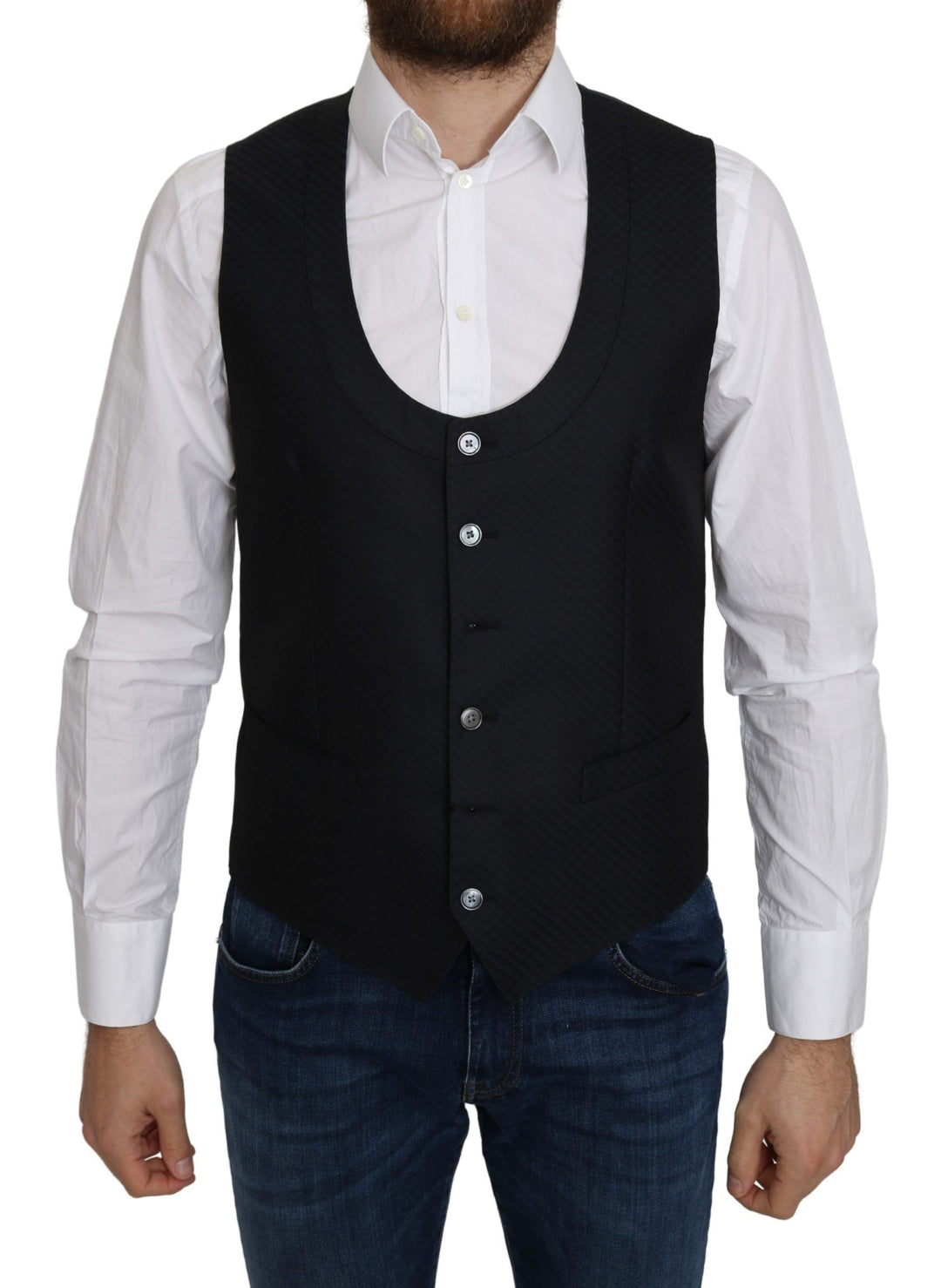 Dolce &amp; Gabbana Sample Sale Dolce &amp; Gabbana Blue Silk Romb Pattern Formal Coat Vest - | Designer outlet