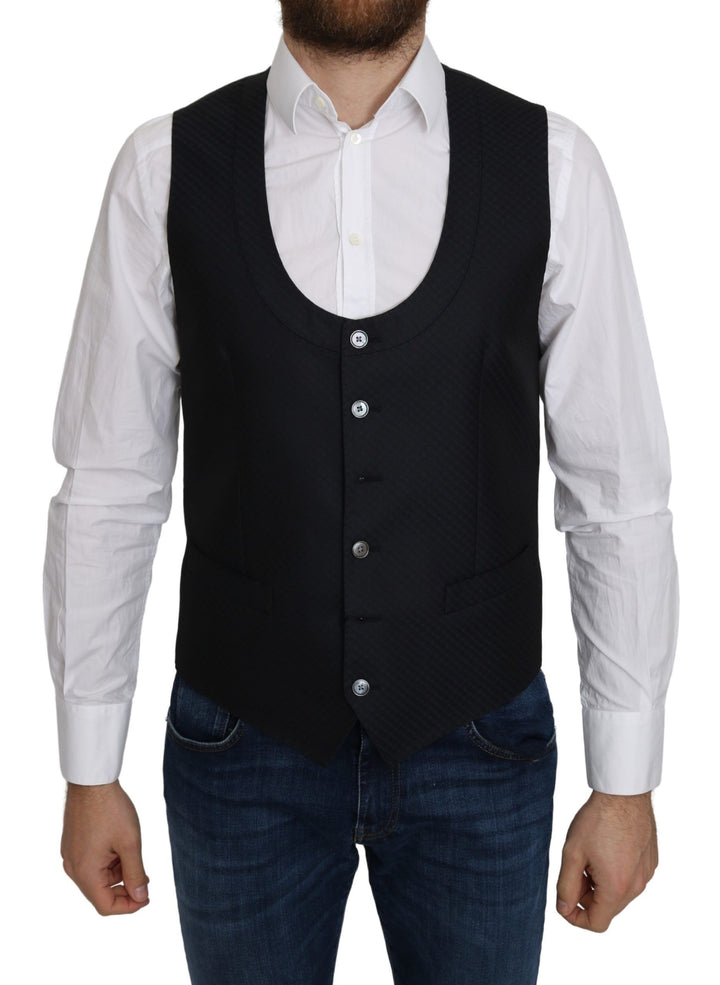 Dolce &amp; Gabbana Sample Sale Dolce &amp; Gabbana Blue Silk Romb Pattern Formal Coat Vest - | Designer outlet