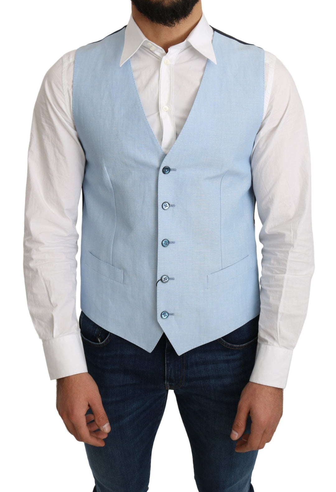 Dolce & Gabbana Blue Viscose Stretch Formal Coat Vest by Dolce & Gabbana outlet now on sale