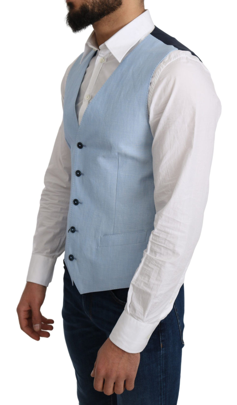 Dolce & Gabbana Blue Viscose Stretch Formal Coat Vest by Dolce & Gabbana outlet now on sale