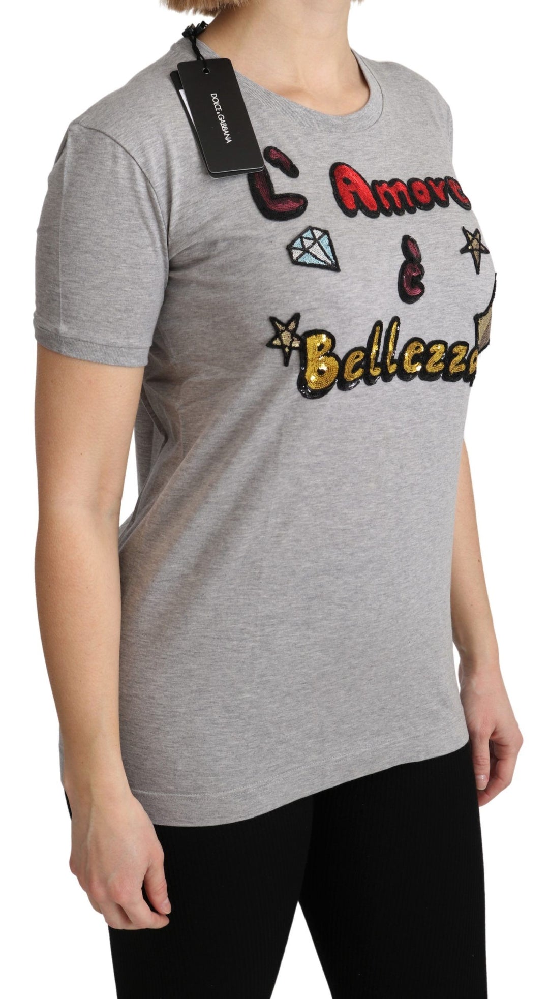 Dolce &amp; Gabbana Sample Sale Dolce &amp; Gabbana Gray Cotton Amore e Bellezza Top T-shirt - | Designer outlet