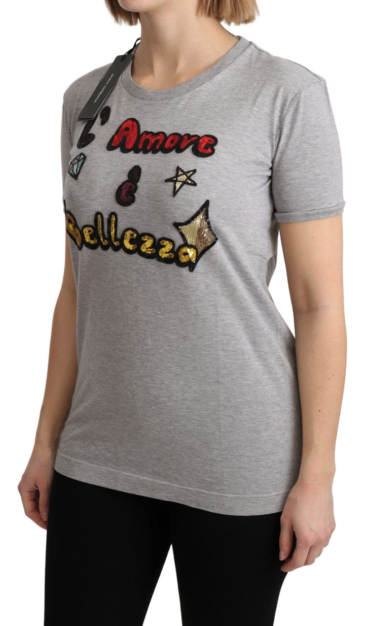 Dolce &amp; Gabbana Sample Sale Dolce &amp; Gabbana Gray Cotton Amore e Bellezza Top T-shirt - | Designer outlet