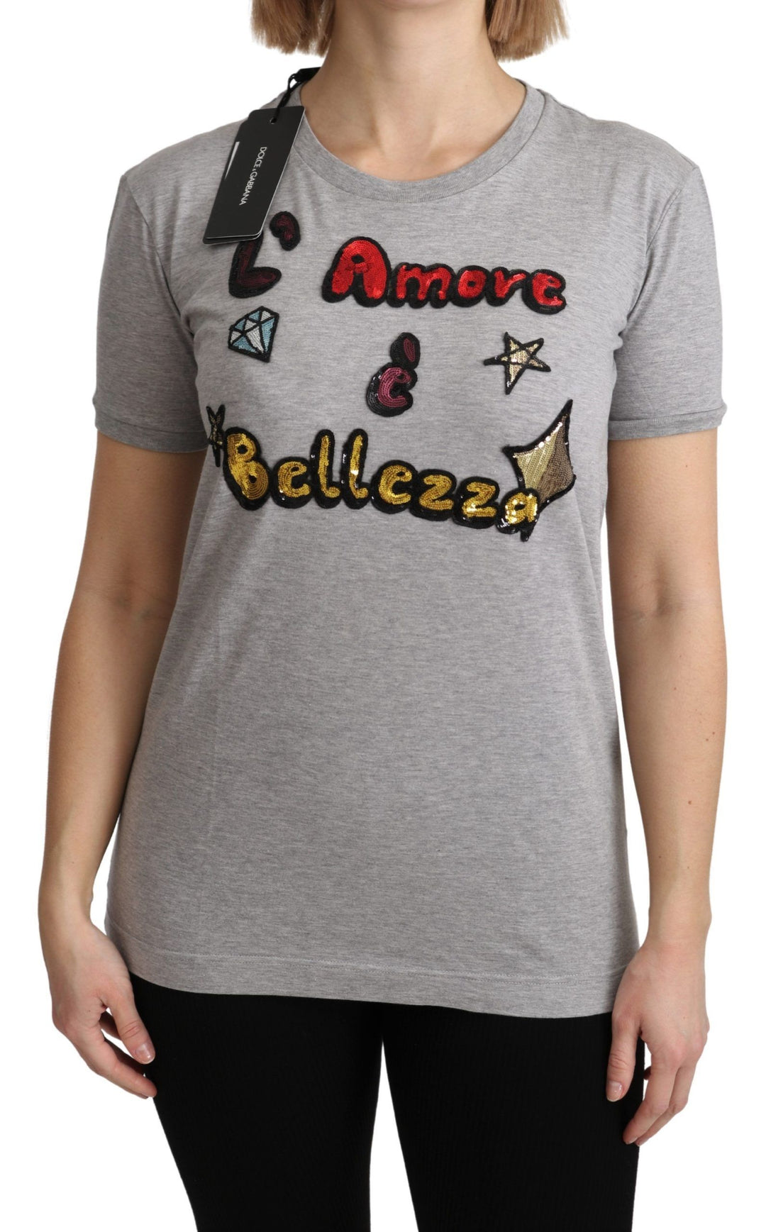 Dolce &amp; Gabbana Sample Sale Dolce &amp; Gabbana Gray Cotton Amore e Bellezza Top T-shirt - | Designer outlet