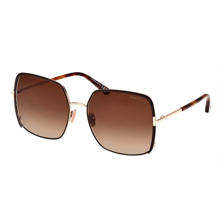Tom Ford Square Full Rim, with a Rose Gold/Dark Brown frame and Brown Gradient lens.