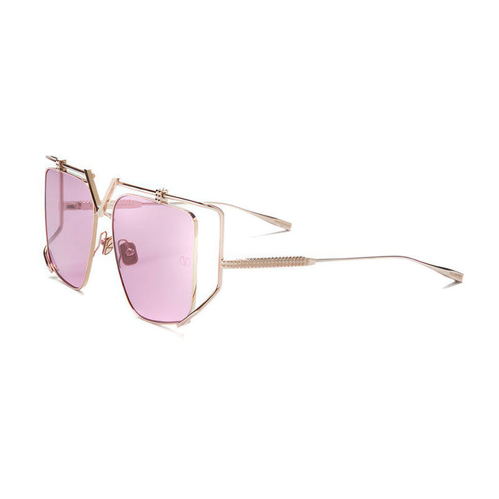 Valentino Sunglasses Square Full Rim, White Gold Frame and Solid Pink AR Lens VLS-116C