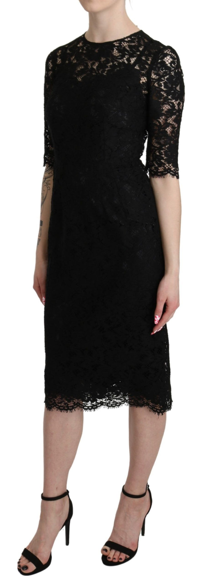 Dolce & Gabbana Elegant Black Lace Sheath Knee-Length Dress