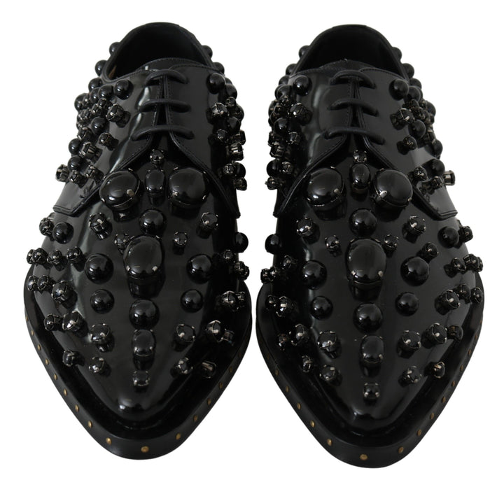 Dolce & Gabbana Elegant Black Crystal Leather Dress Shoes