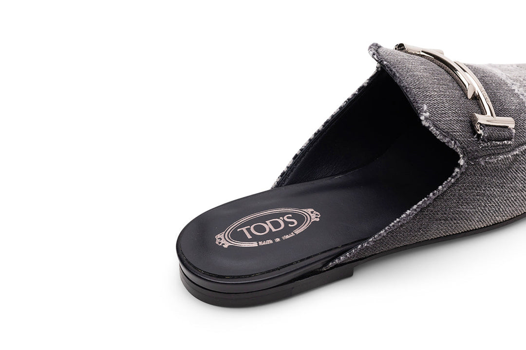 Tod's Denim Logo Mules in BLACK
