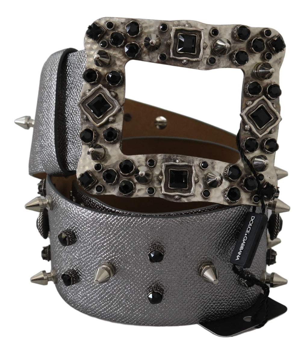 Dolce & Gabbana - Dolce & Gabbana Stunning Silver Leather Crystal - Studded Belt - BEL60886 - 70 - Ask Me Wear