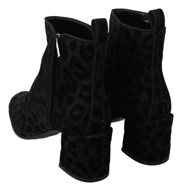 Dolce & Gabbana Elegant Black Leopard Print Short Boots