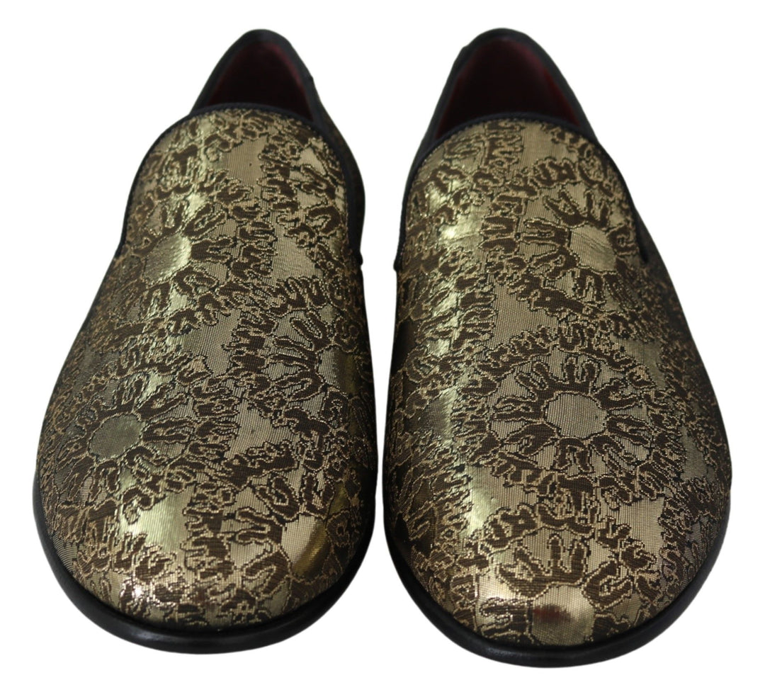 Dolce &amp; Gabbana Sample Sale Dolce &amp; Gabbana Gold Jacquard Flats Mens Loafers Shoes - | Designer outlet