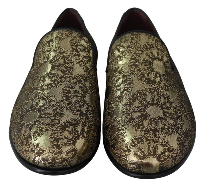Dolce &amp; Gabbana Sample Sale Dolce &amp; Gabbana Gold Jacquard Flats Mens Loafers Shoes - | Designer outlet