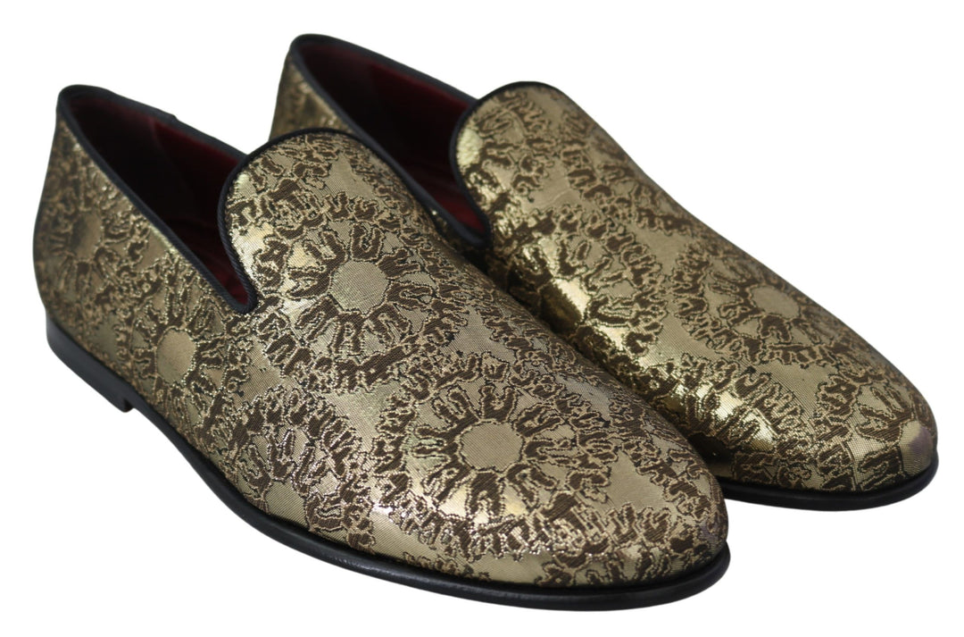 Dolce &amp; Gabbana Sample Sale Dolce &amp; Gabbana Gold Jacquard Flats Mens Loafers Shoes - | Designer outlet