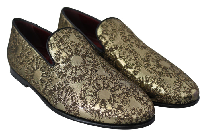Dolce &amp; Gabbana Sample Sale Dolce &amp; Gabbana Gold Jacquard Flats Mens Loafers Shoes - | Designer outlet