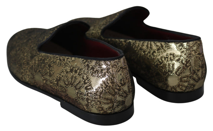 Dolce &amp; Gabbana Sample Sale Dolce &amp; Gabbana Gold Jacquard Flats Mens Loafers Shoes - | Designer outlet