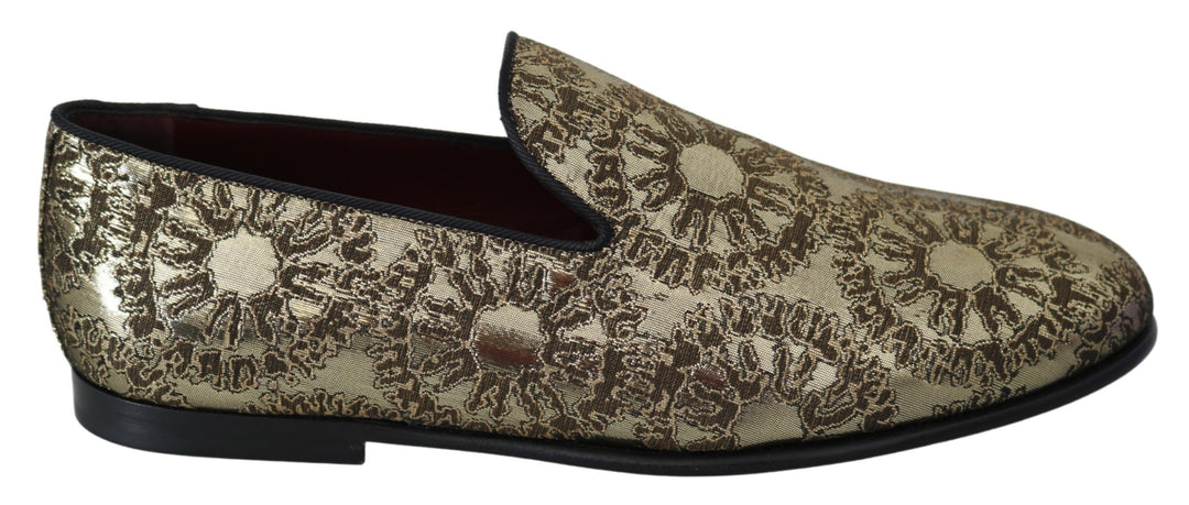 Dolce &amp; Gabbana Sample Sale Dolce &amp; Gabbana Gold Jacquard Flats Mens Loafers Shoes - | Designer outlet