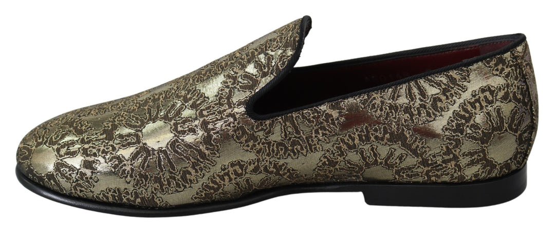 Dolce &amp; Gabbana Sample Sale Dolce &amp; Gabbana Gold Jacquard Flats Mens Loafers Shoes - | Designer outlet