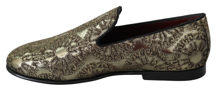 Dolce &amp; Gabbana Sample Sale Dolce &amp; Gabbana Gold Jacquard Flats Mens Loafers Shoes - | Designer outlet