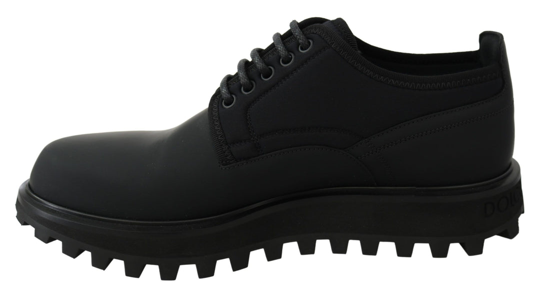 Dolce &amp; Gabbana Sample Sale Dolce &amp; Gabbana Black Rubberized Calfskin Chunky Derby Vulcano Shoes - | Designer outlet