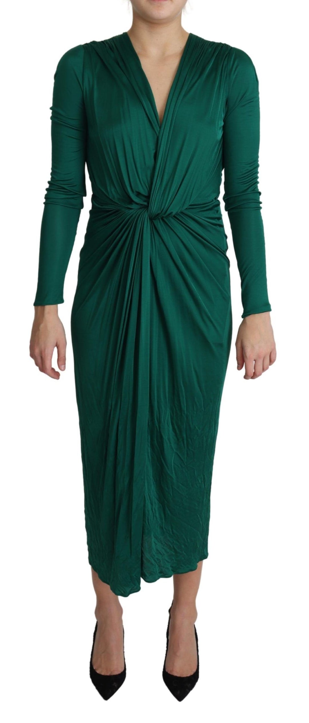 Dolce & Gabbana Green Fitted Silhouette Midi Viscose Dress - IT40|S Dolce & Gabbana Green Fitted Silhouette Midi Viscose Dress - IT40|S