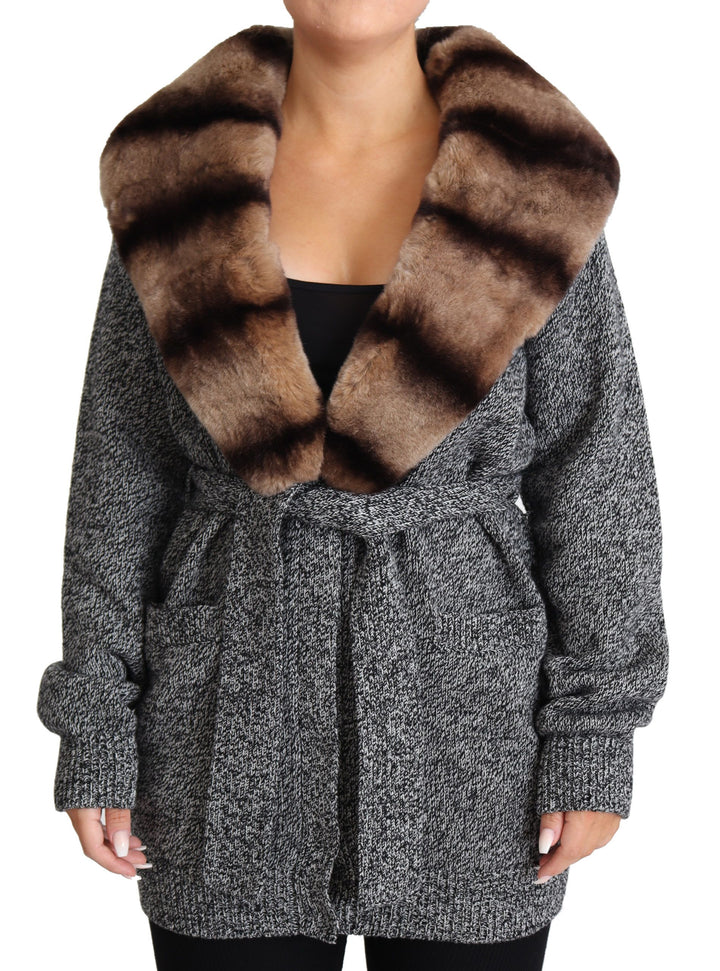 Dolce & Gabbana - Dolce & Gabbana Elegant Cashmere Cardigan with Rabbit Fur Collar - JKT2811 - 38 - Ask Me Wear