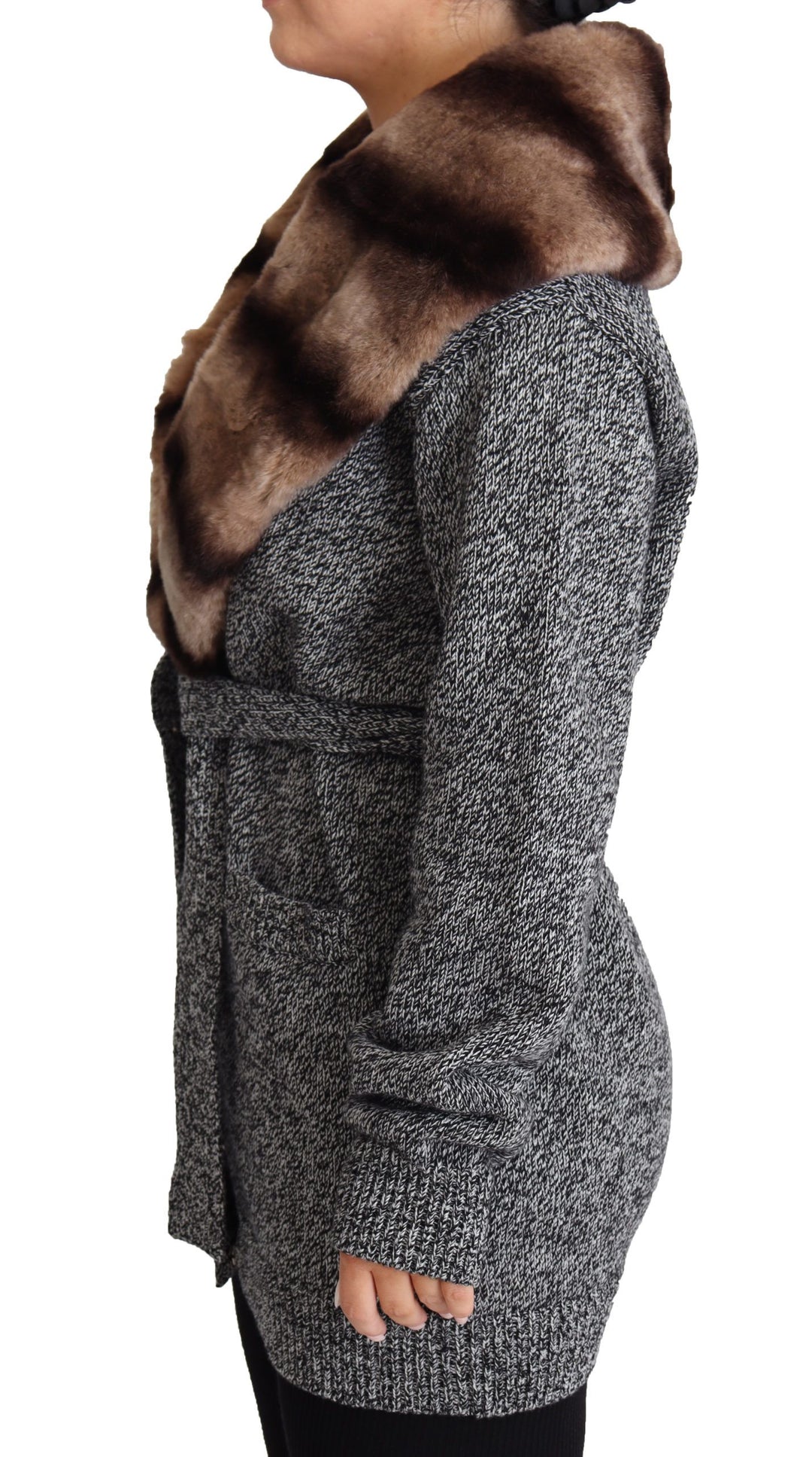 Dolce & Gabbana - Dolce & Gabbana Elegant Cashmere Cardigan with Rabbit Fur Collar - JKT2811 - 38 - Ask Me Wear