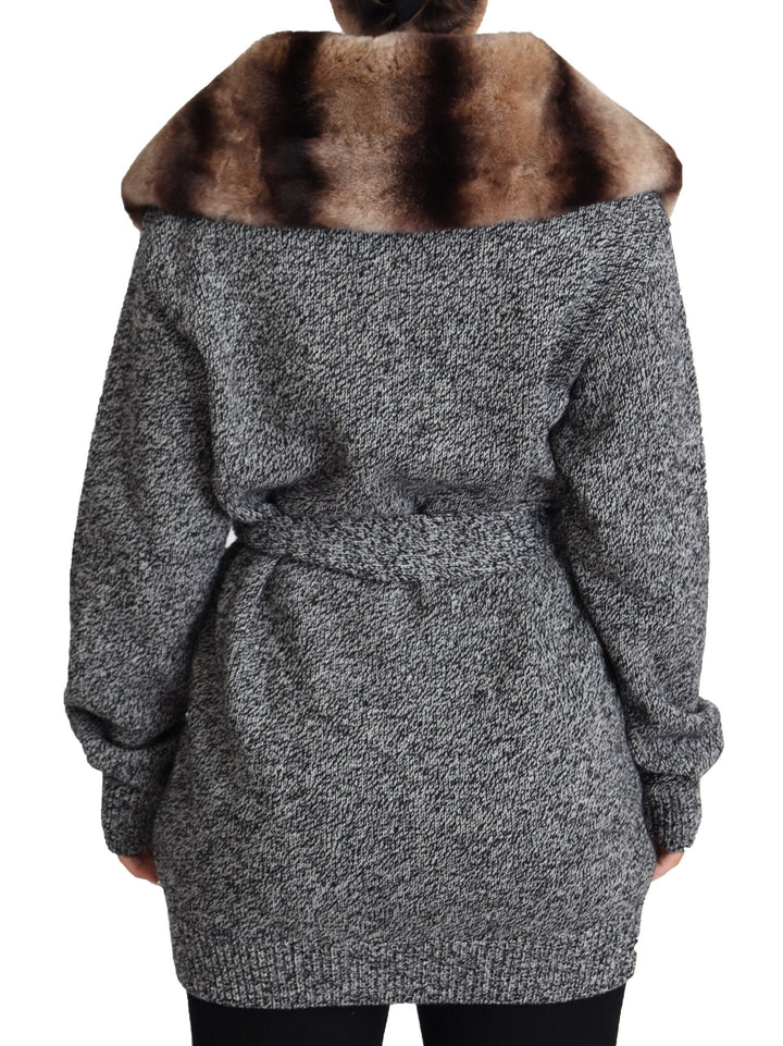 Dolce & Gabbana - Dolce & Gabbana Elegant Cashmere Cardigan with Rabbit Fur Collar - JKT2811 - 38 - Ask Me Wear