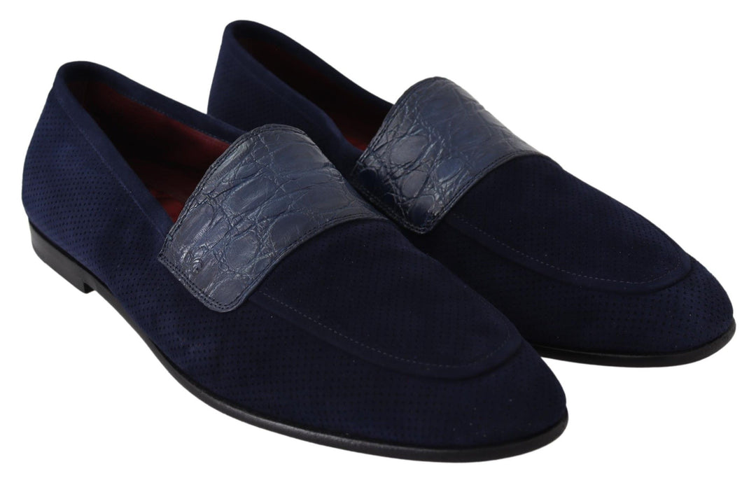 Dolce &amp; Gabbana Sample Sale Dolce &amp; Gabbana Blue Suede Caiman Loafers Slippers Shoes - | Designer outlet