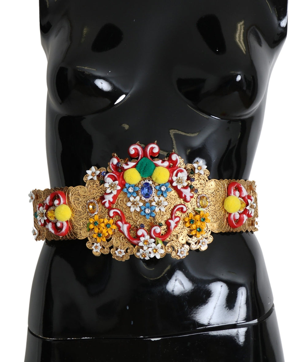 Dolce & Gabbana - Dolce & Gabbana Gold - Tone Floral Crystal Waist Belt - SMY10484 - 42 - Ask Me Wear