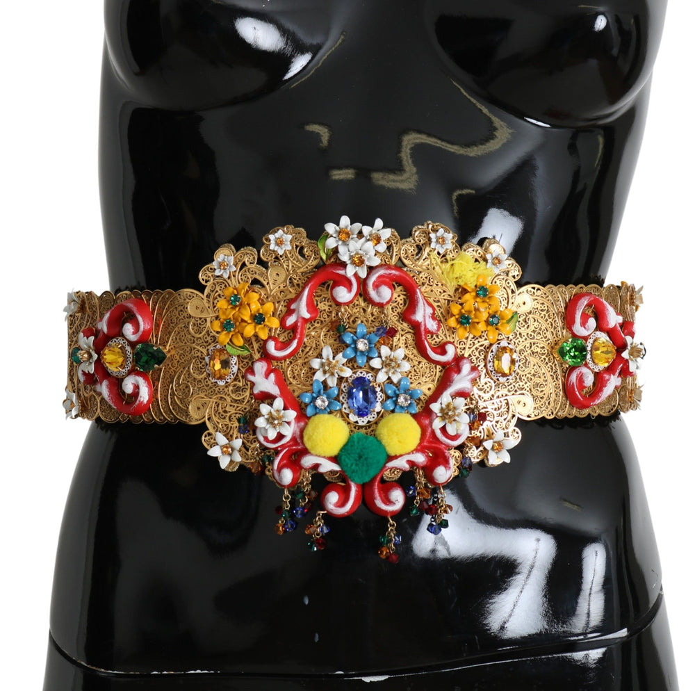 Dolce & Gabbana - Dolce & Gabbana Golden Floral Crystal Embellished Waist Belt - SMY100483 - 42 - Ask Me Wear