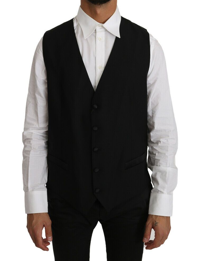 Dolce &amp; Gabbana Black Solid Wool Silk Vest by Dolce &amp; Gabbana outlet now on sale