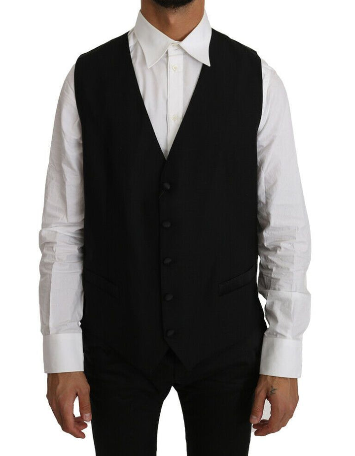 Dolce &amp; Gabbana Black Solid Wool Silk Vest by Dolce &amp; Gabbana outlet now on sale