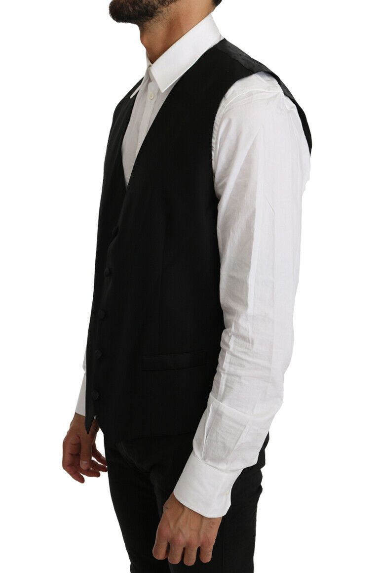 Dolce &amp; Gabbana Black Solid Wool Silk Vest by Dolce &amp; Gabbana outlet now on sale