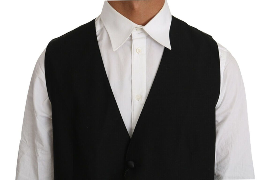 Dolce &amp; Gabbana Black Solid Wool Silk Vest by Dolce &amp; Gabbana outlet now on sale