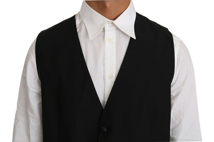 Dolce &amp; Gabbana Black Solid Wool Silk Vest by Dolce &amp; Gabbana outlet now on sale