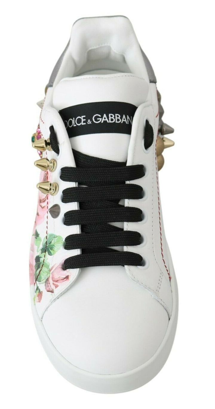 Dolce & Gabbana Floral Crystal-Embellished Leather Sneakers