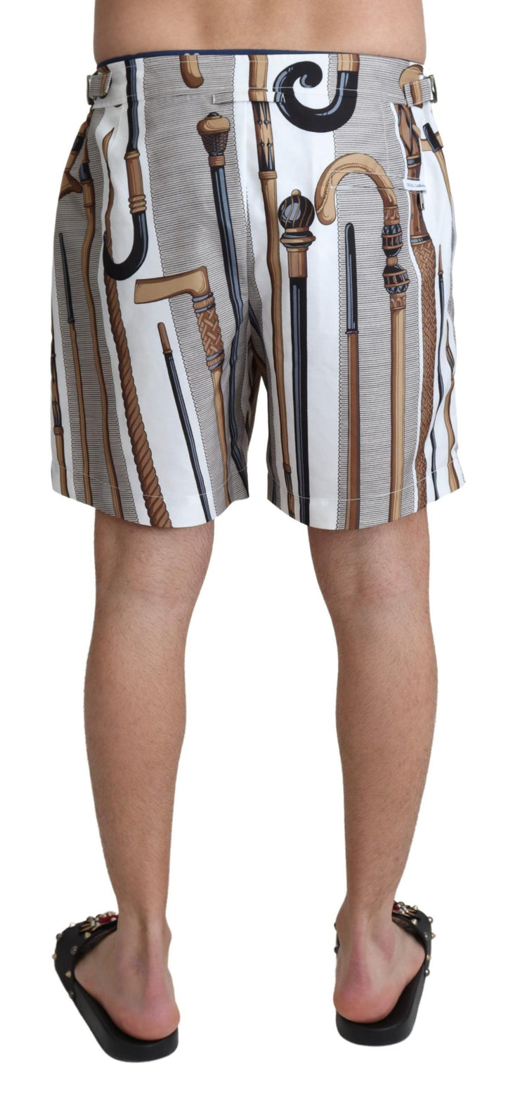 Dolce &amp; Gabbana White Walking Stick Beachwear Shorts Swimshorts by Dolce &amp; Gabbana outlet now on sale