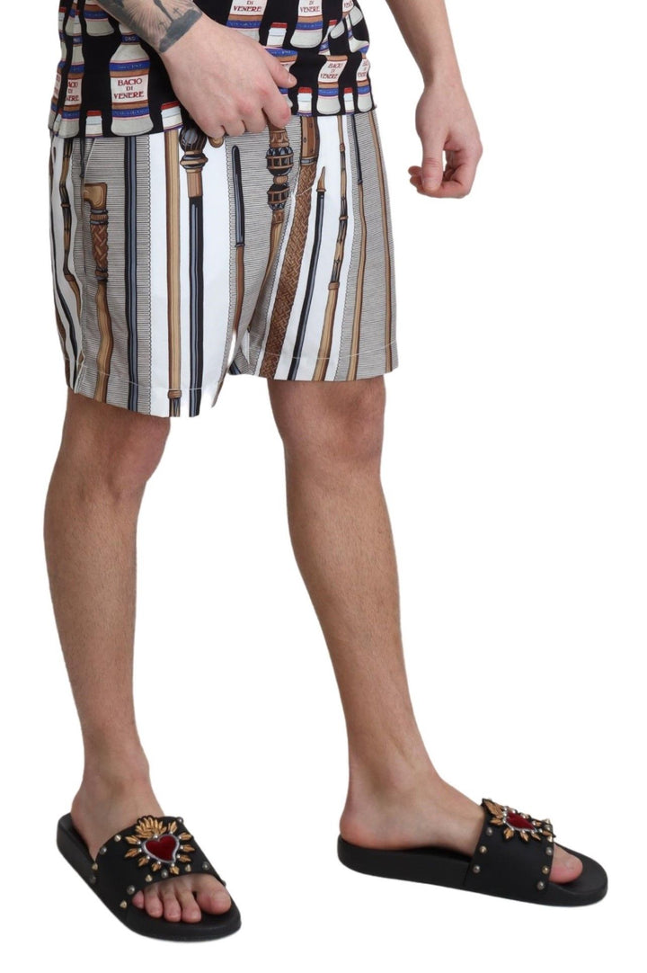 Dolce &amp; Gabbana White Walking Stick Beachwear Shorts Swimshorts by Dolce &amp; Gabbana outlet now on sale