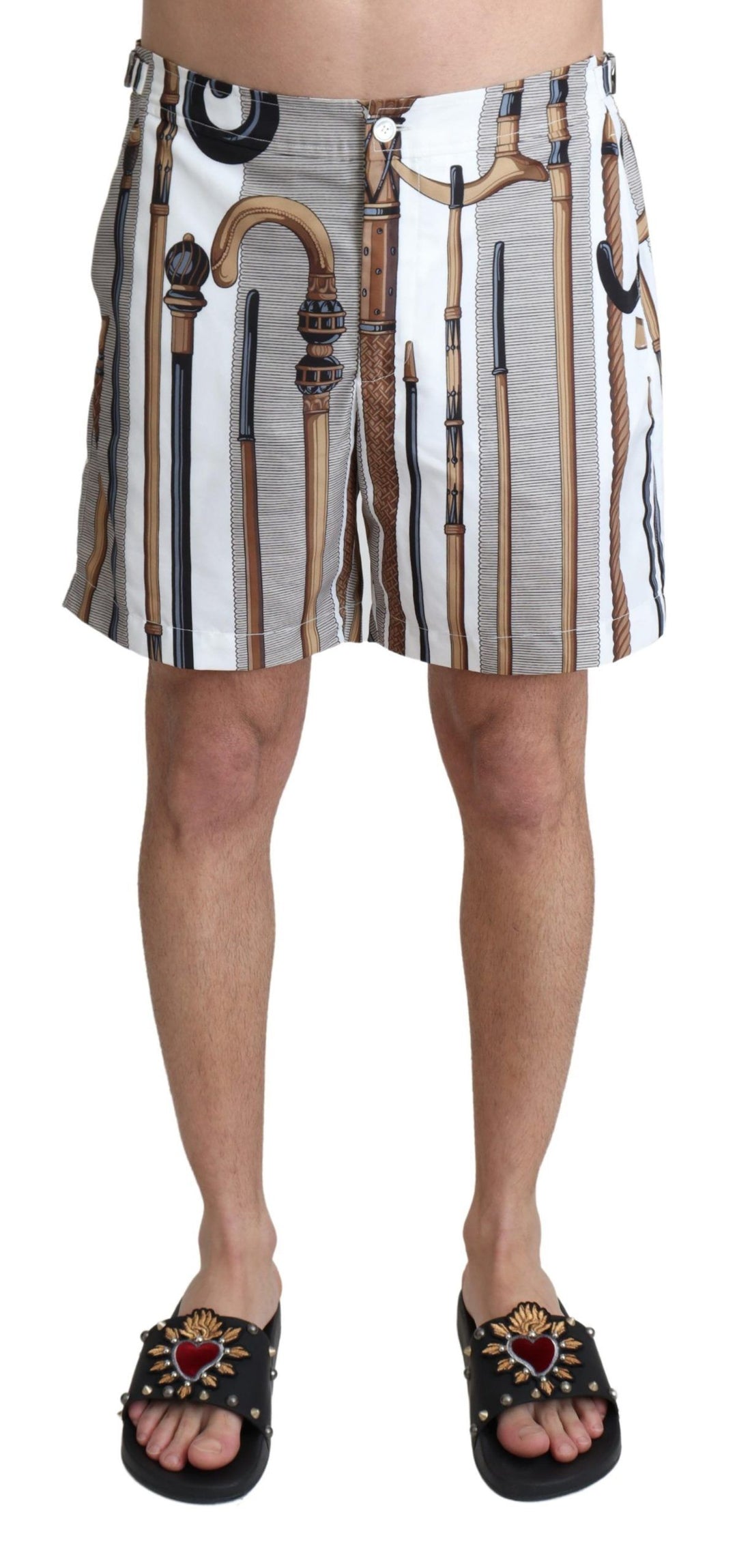 Dolce &amp; Gabbana White Walking Stick Beachwear Shorts Swimshorts by Dolce &amp; Gabbana outlet now on sale