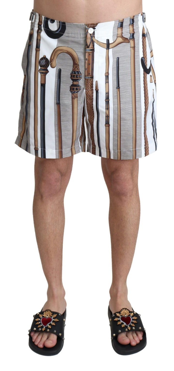 Dolce &amp; Gabbana White Walking Stick Beachwear Shorts Swimshorts by Dolce &amp; Gabbana outlet now on sale