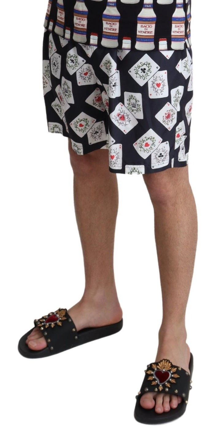 Dolce &amp; Gabbana Black Card Deck Print Beachwear Swimshorts by Dolce &amp; Gabbana outlet now on sale