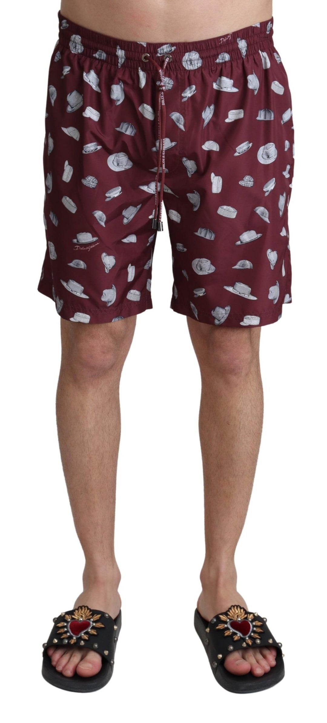 Dolce &amp; Gabbana Sample Sale Dolce &amp; Gabbana Maroon Hats Print Beachwear Shorts Swimwear - | Designer outlet