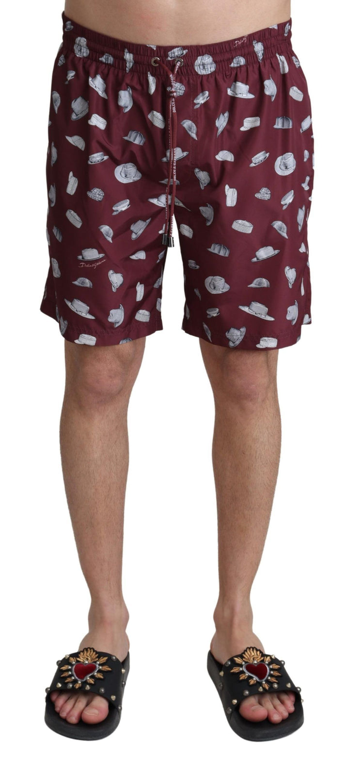 Dolce &amp; Gabbana Sample Sale Dolce &amp; Gabbana Maroon Hats Print Beachwear Shorts Swimwear - | Designer outlet