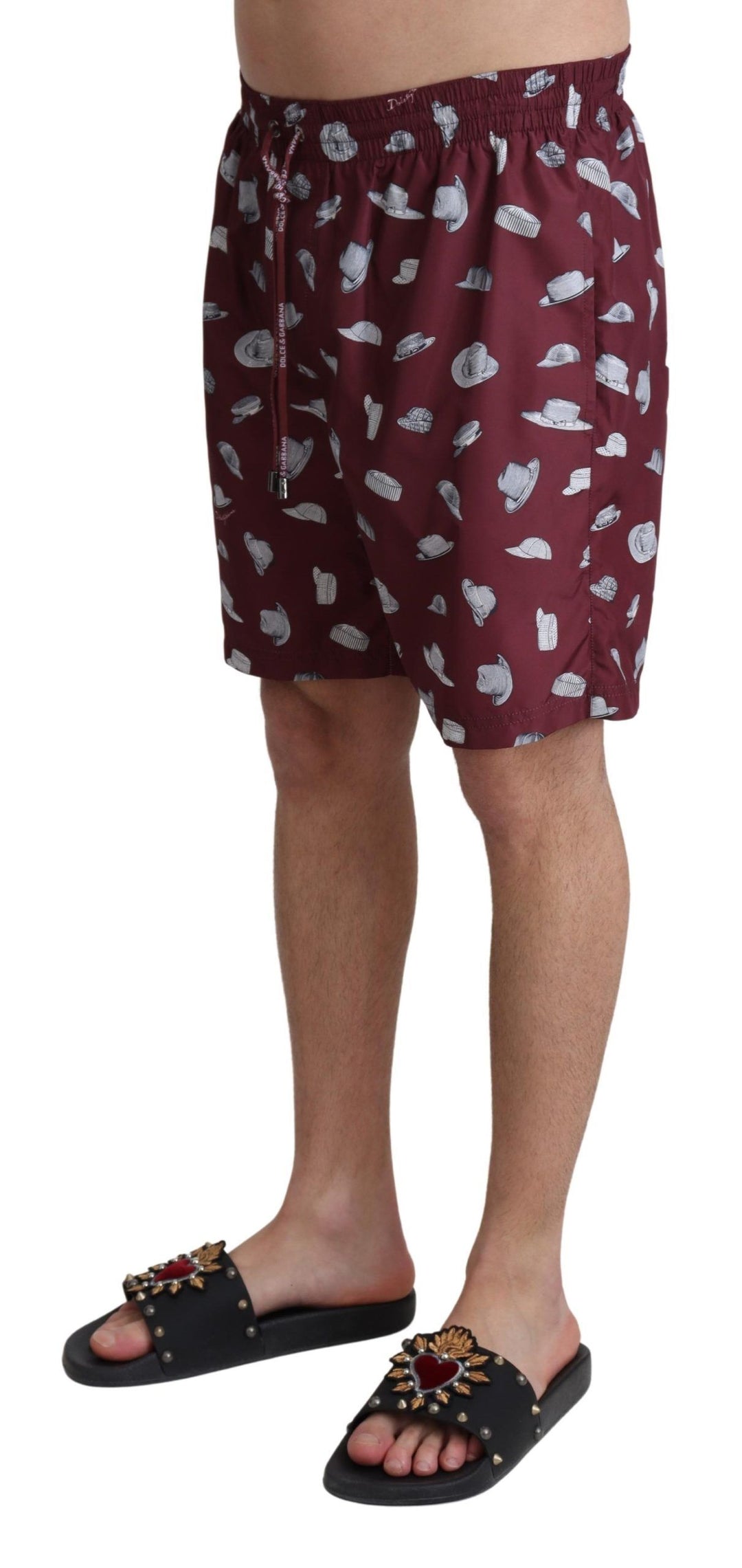 Dolce &amp; Gabbana Sample Sale Dolce &amp; Gabbana Maroon Hats Print Beachwear Shorts Swimwear - | Designer outlet