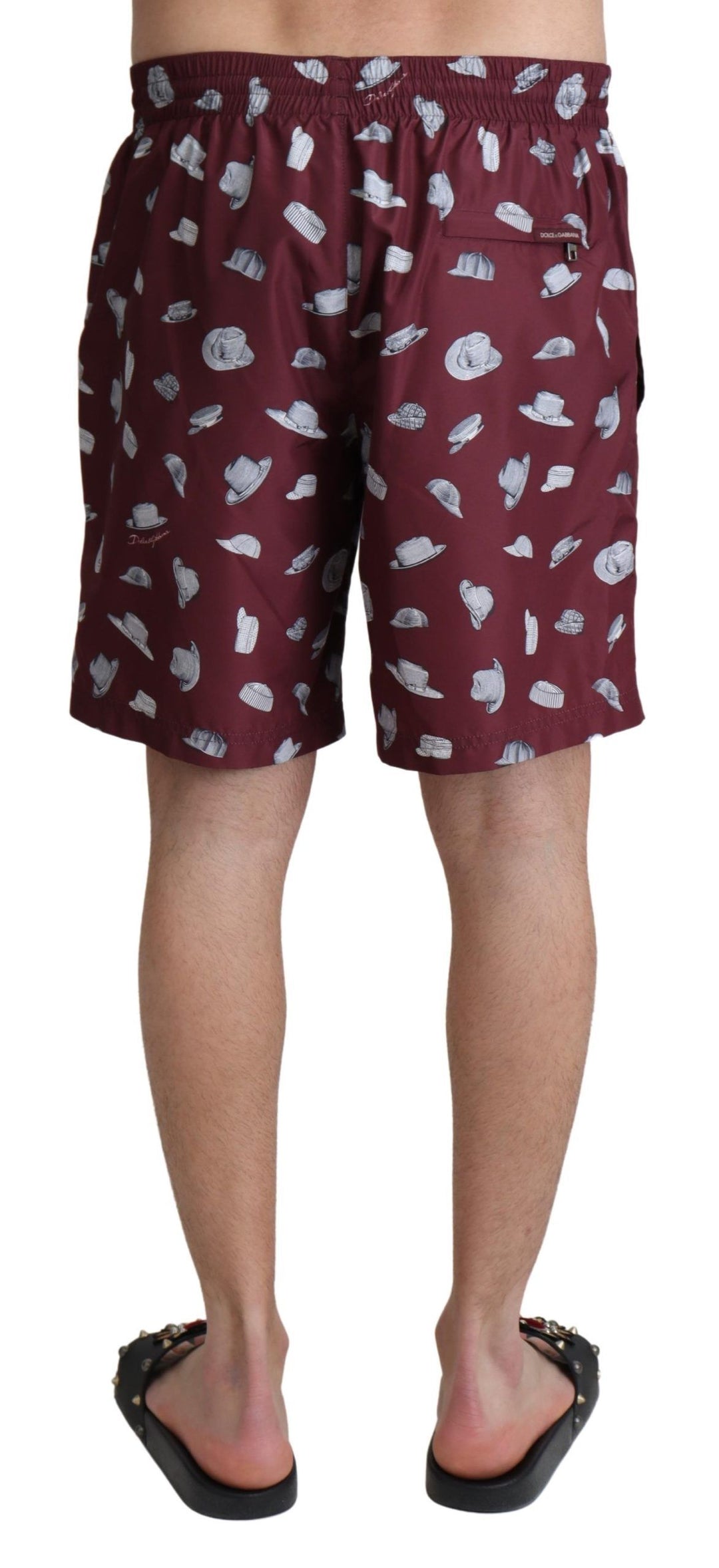 Dolce &amp; Gabbana Sample Sale Dolce &amp; Gabbana Maroon Hats Print Beachwear Shorts Swimwear - | Designer outlet