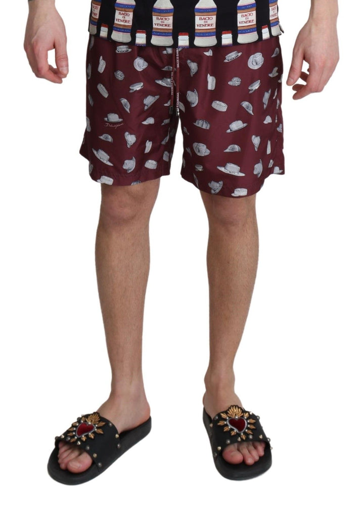 Dolce &amp; Gabbana Sample Sale Dolce &amp; Gabbana Maroon Hats Print Beachwear Shorts Swimwear - | Designer outlet