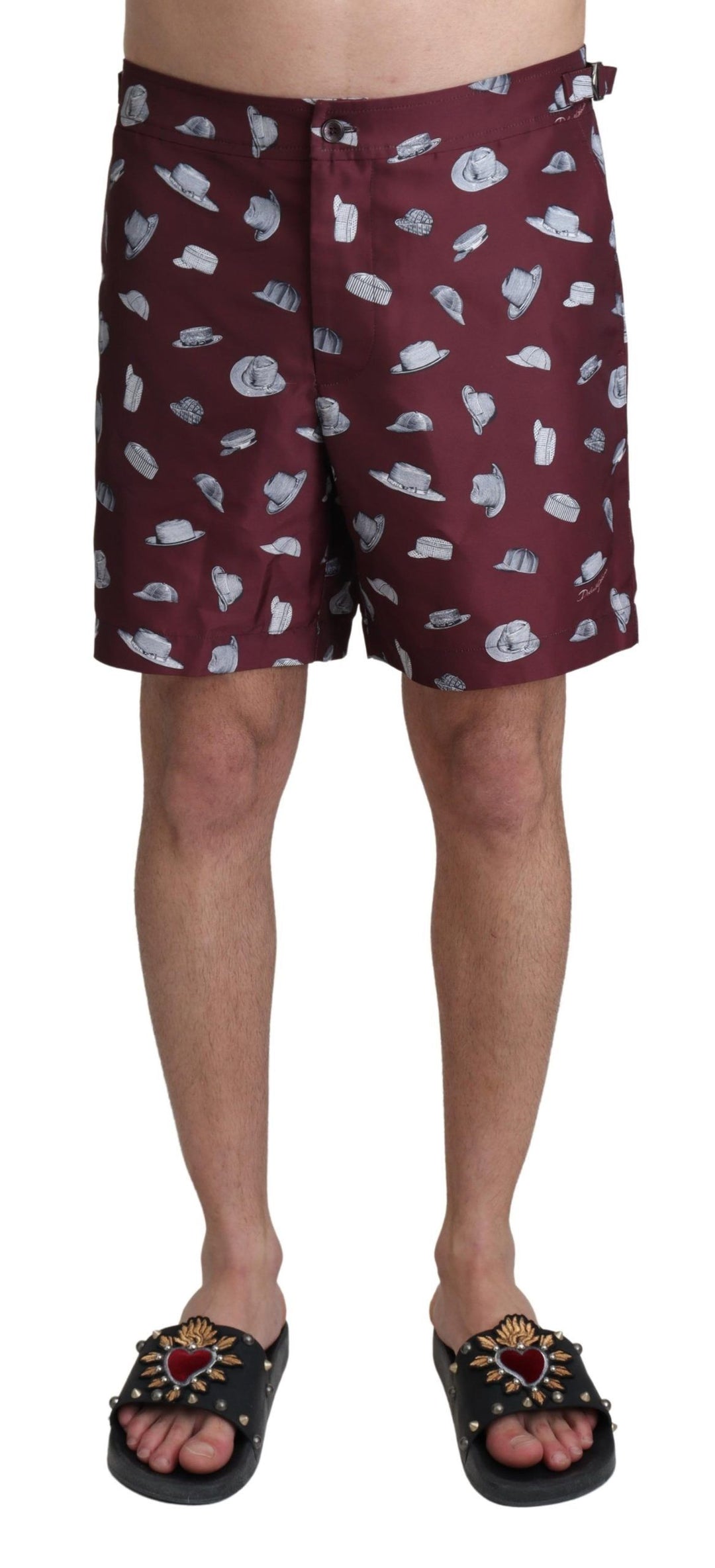 Dolce &amp; Gabbana Sample Sale Dolce &amp; Gabbana Maroon Hats Print Beachwear Shorts Swimwear - | Designer outlet