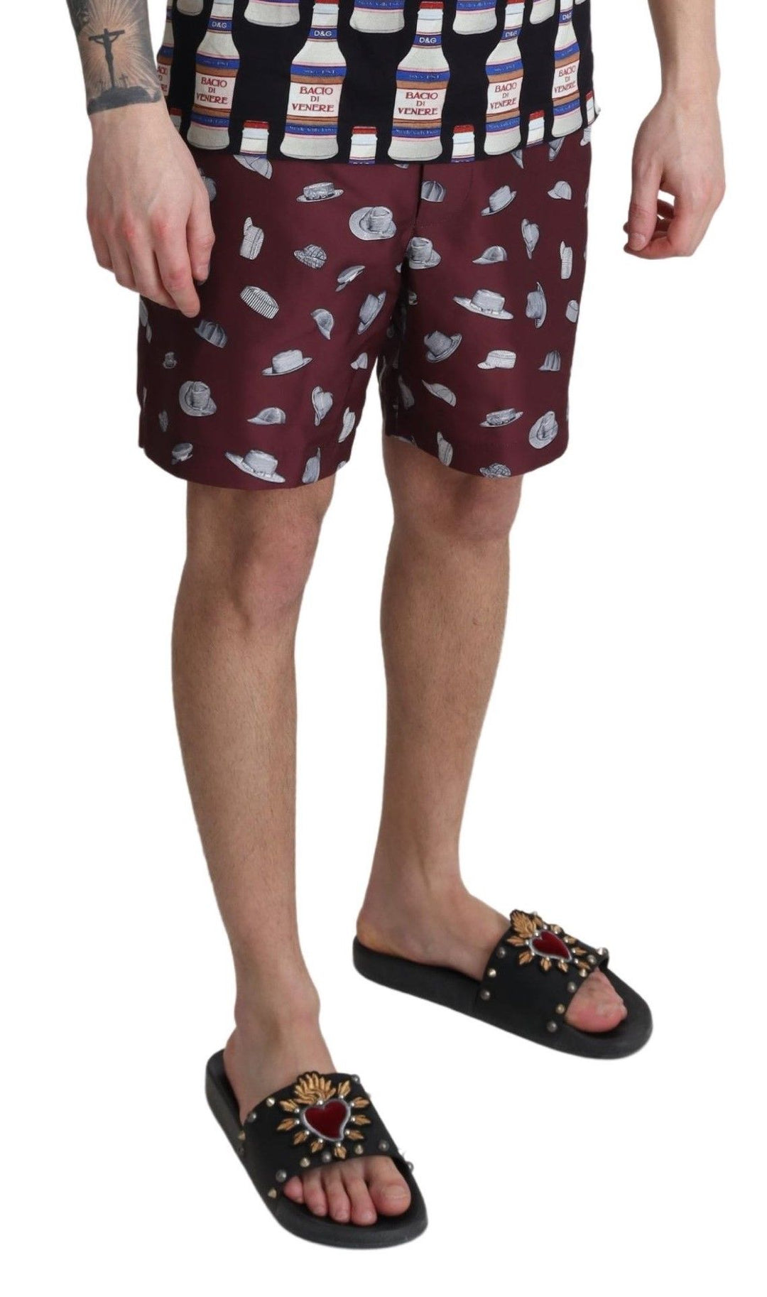 Dolce &amp; Gabbana Sample Sale Dolce &amp; Gabbana Maroon Hats Print Beachwear Shorts Swimwear - | Designer outlet